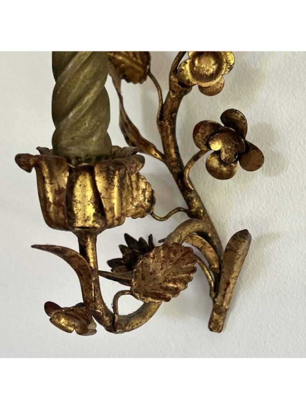 Vintage Tole Florentine Italy Gilt Triple Arm Wall Candle Holder Sconce MCM